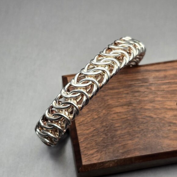 Sterling Silver 925 Italian Byzantine Chain Bracelet 7" Signed B 27.53g Bold - Picture 2 of 12